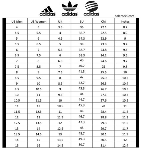 Adidas unisex size chart